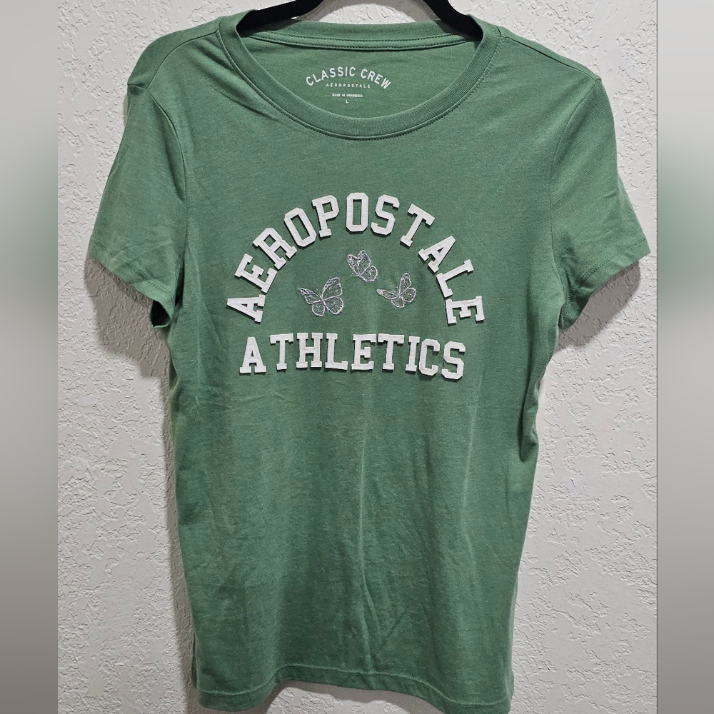 Aeropostale Classic Crew 3D Graphic Green Tee Large